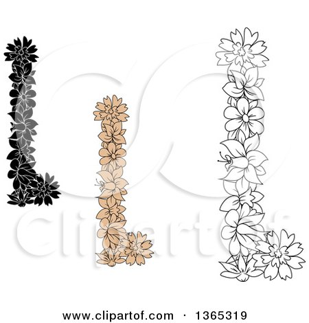 Clipart of Floral Lowercase Alphabet Letter L Designs - Royalty Free Vector Illustration by Vector Tradition SM