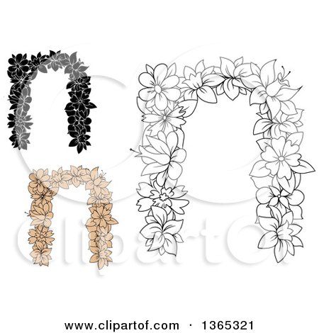 Clipart of Floral Lowercase Alphabet Letter N Designs - Royalty Free Vector Illustration by Vector Tradition SM
