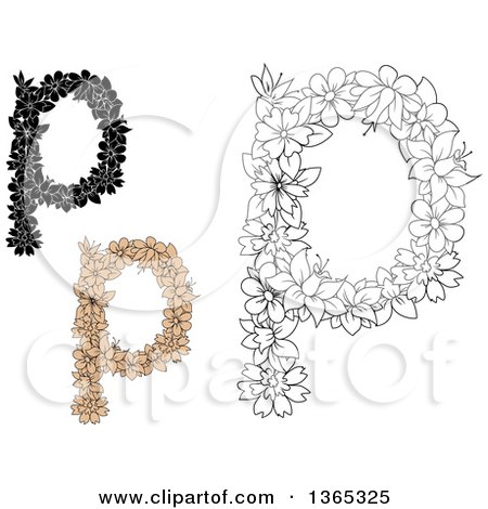Clipart of Floral Lowercase Alphabet Letter P Designs - Royalty Free Vector Illustration by Vector Tradition SM