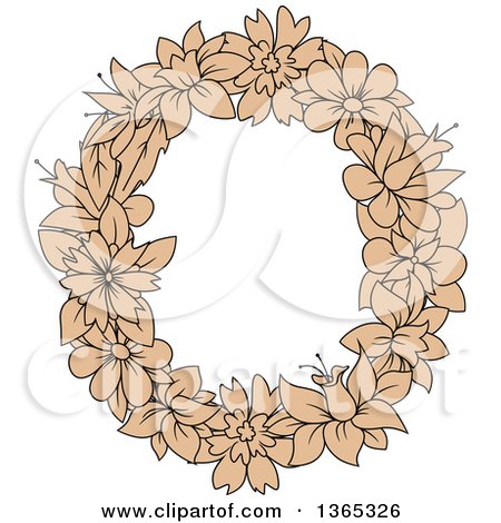Clipart of a Tan Floral Lowercase Alphabet Letter O - Royalty Free Vector Illustration by Vector Tradition SM