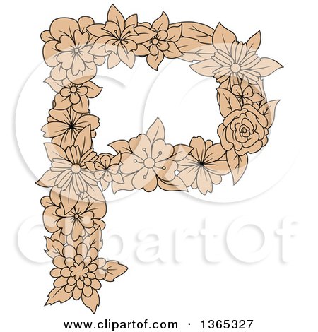 Clipart of a Tan Floral Uppercase Alphabet Letter P - Royalty Free Vector Illustration by Vector Tradition SM