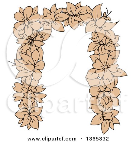 Clipart of a Tan Floral Lowercase Alphabet Letter N - Royalty Free Vector Illustration by Vector Tradition SM