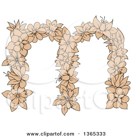 Clipart of a Tan Floral Lowercase Alphabet Letter M - Royalty Free Vector Illustration by Vector Tradition SM