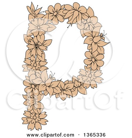 Clipart of a Tan Floral Lowercase Alphabet Letter P - Royalty Free Vector Illustration by Vector Tradition SM