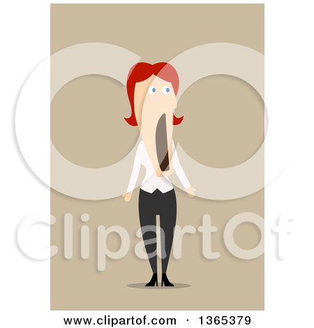 Clipart of a Flat Design White Businesswoman Dropping Her Jaw, on Blue - Royalty Free Vector Illustration by Vector Tradition SM