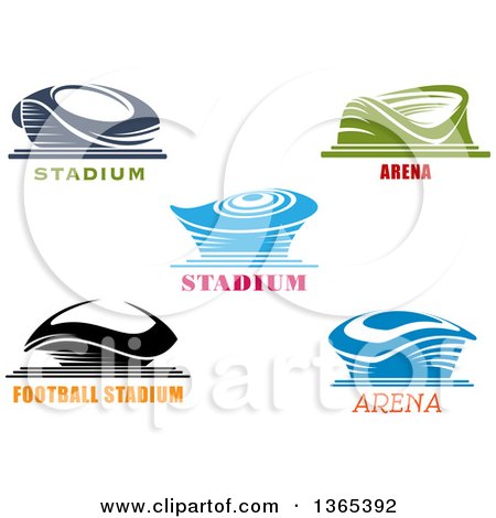 Clipart of Blue, Green and Black Sports Stadium Arena Buildings with Text - Royalty Free Vector Illustration by Vector Tradition SM