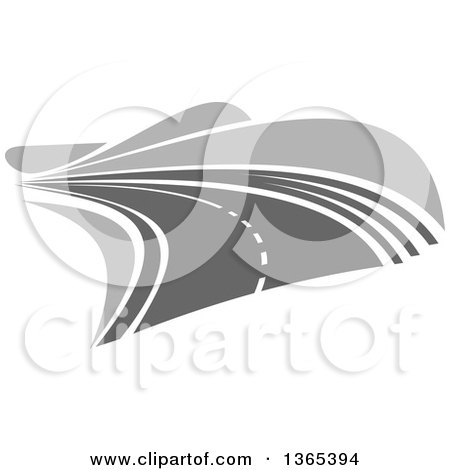 Clipart of a Grayscale Curving Two Lane Road - Royalty Free Vector Illustration by Vector Tradition SM