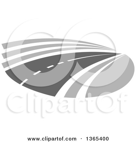 Clipart of a Grayscale Curving Two Lane Road - Royalty Free Vector Illustration by Vector Tradition SM