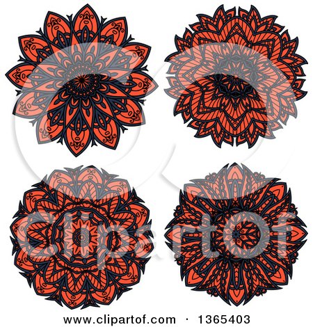 Clipart of Navy Blue and Salmon Pink Kaleidoscope Flower Designs - Royalty Free Vector Illustration by Vector Tradition SM
