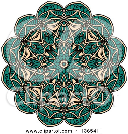 Clipart of a Turquoise and Beige Kaleidoscope Flower Design - Royalty Free Vector Illustration by Vector Tradition SM