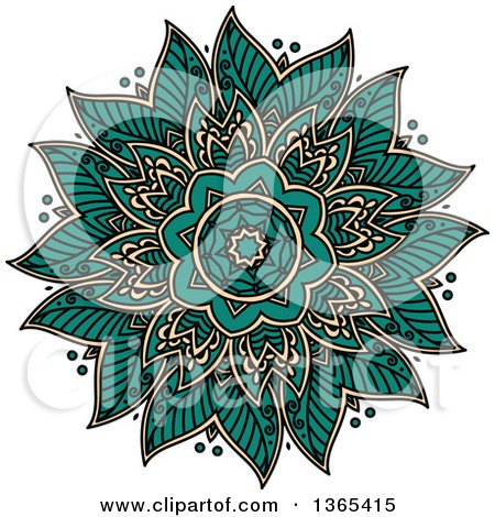 Clipart of a Turquoise and Beige Kaleidoscope Flower Design - Royalty Free Vector Illustration by Vector Tradition SM