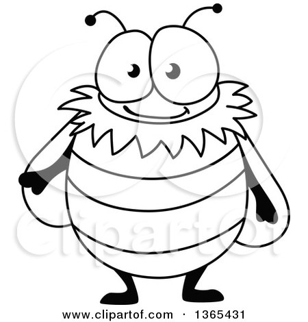 Clipart of a Cartoon Black and White Happy Bee - Royalty Free Vector Illustration by Vector Tradition SM