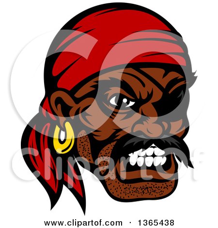 Clipart of a Cartoon Tough Black Male Pirate Wearing a Red Bandanana and Eye Patch - Royalty Free Vector Illustration by Vector Tradition SM