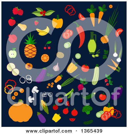 Clipart of Veggies on Navy Blue - Royalty Free Vector Illustration by Vector Tradition SM