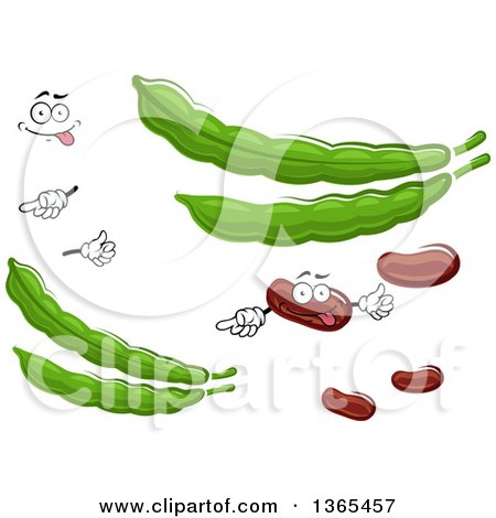 Clipart of a Cartoon Face, Hands, Kidney Beans and Pods - Royalty Free Vector Illustration by Vector Tradition SM