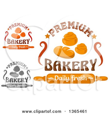 Clipart of Bakery Designs with a Rolling Pin, Bread and Sweet Buns with Text - Royalty Free Vector Illustration by Vector Tradition SM