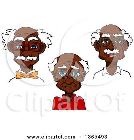 Clipart of Cartoon Bespectacled Black Senior Men - Royalty Free Vector Illustration by Vector Tradition SM