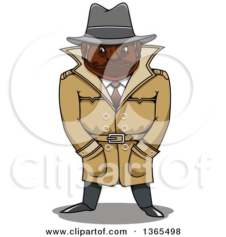 Clipart of a Cartoon Black Male Detective with His Hands in His Pockets - Royalty Free Vector Illustration by Vector Tradition SM