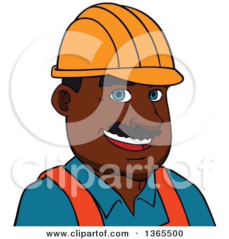 Clipart of a Cartoon Avatar of a Happy Black Male Contractor Wearing a Hardhat - Royalty Free Vector Illustration by Vector Tradition SM