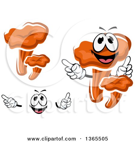 Clipart of a Cartoon Face, Hands and Chanterelle Mushrooms - Royalty Free Vector Illustration by Vector Tradition SM