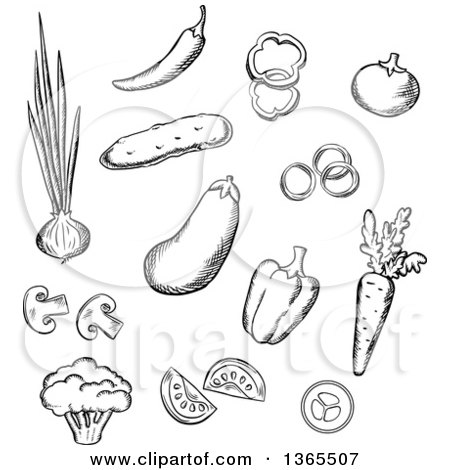 Clipart of Black and White Sketched Veggies - Royalty Free Vector Illustration by Vector Tradition SM
