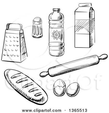 Clipart of Black and White Sketched Baking Items - Royalty Free Vector Illustration by Vector Tradition SM