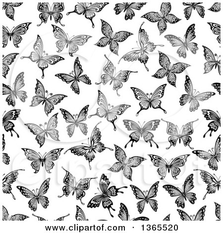 Clipart of a Seamless Black and White Butterfly Background Pattern - Royalty Free Vector Illustration by Vector Tradition SM