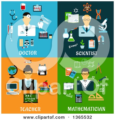 Clipart of Doctor, Scientist, Teacher and Mathematician Designs - Royalty Free Vector Illustration by Vector Tradition SM