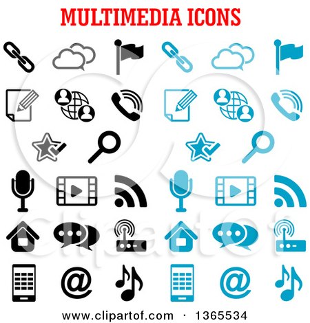 Clipart of Black and Blue Multimedia Icons - Royalty Free Vector Illustration by Vector Tradition SM
