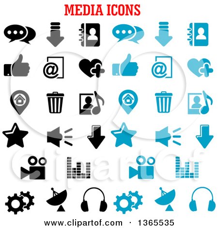 Clipart of Black and Blue Media Icons - Royalty Free Vector Illustration by Vector Tradition SM