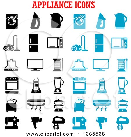 Clipart of Black and Blue Appliance Icons - Royalty Free Vector Illustration by Vector Tradition SM
