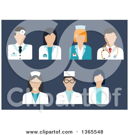 Clipart of a Flat Design Faceless Doctor, Surgeon, Veterinarian and Nurse Avatars on Blue - Royalty Free Vector Illustration by Vector Tradition SM