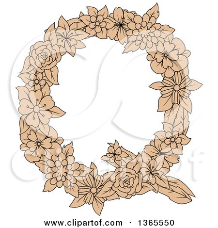 Clipart Of A Tan Floral Alphabet Letter Q - Royalty Free Vector Illustration by Vector Tradition SM