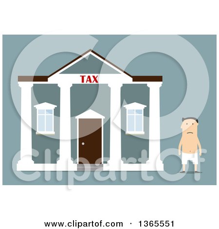 Clipart of a Flat Design Nearly Naked White Man After Leaving the Tax Office, on Blue - Royalty Free Vector Illustration by Vector Tradition SM