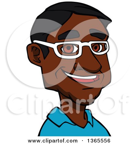 Clipart of a Cartoon Avatar of a Happy Black Man Wearing Glasses - Royalty Free Vector Illustration by Vector Tradition SM