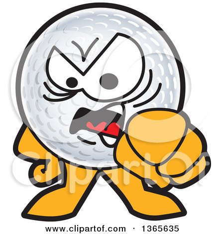 Clipart of a Golf Ball Sports Mascot Character Angrily Pointing Outwards - Royalty Free Vector Illustration by Mascot Junction