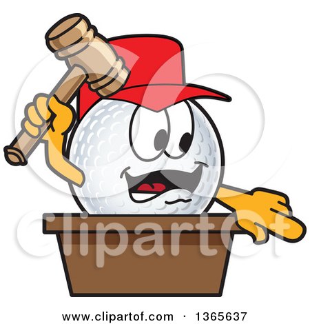 Clipart of a Golf Ball Sports Mascot Character Auctioneer - Royalty Free Vector Illustration by Mascot Junction