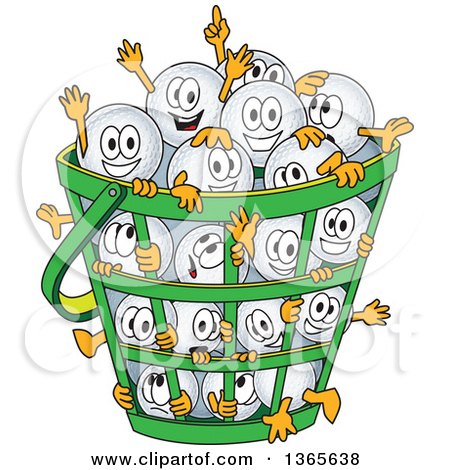 Clipart of Golf Ball Sports Mascot Characters in a Basket - Royalty Free Vector Illustration by Mascot Junction