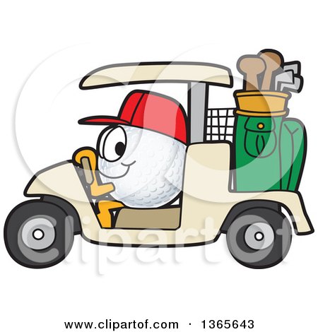 Clipart of a Golf Ball Sports Mascot Character Driving a Cart - Royalty Free Vector Illustration by Mascot Junction