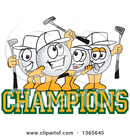 Clipart of Golf Ball Sports Mascot Character Champions - Royalty Free Vector Illustration by Mascot Junction