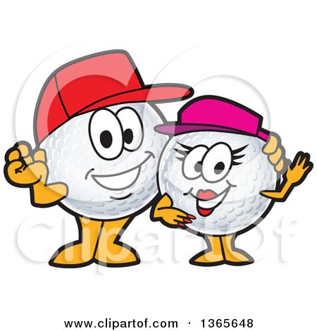 Clipart of a Golf Ball Sports Mascot Character Couple - Royalty Free Vector Illustration by Mascot Junction
