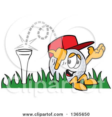 Clipart of a Golf Ball Sports Mascot Character Bouncing off the Tee - Royalty Free Vector Illustration by Mascot Junction