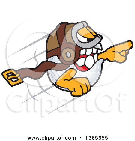 Clipart of a Golf Ball Sports Mascot Character Bomber Flying - Royalty Free Vector Illustration by Mascot Junction