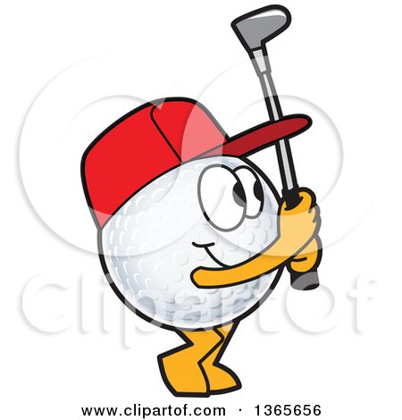 Clipart of a Golf Ball Sports Mascot Character Swinging - Royalty Free Vector Illustration by Mascot Junction