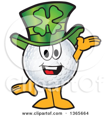 Clipart of a Golf Ball Sports Mascot Character Wearing a St Patricks Day Hat - Royalty Free Vector Illustration by Mascot Junction
