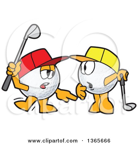Clipart of Golf Ball Sports Mascots Character Wearing Hats and Learning How to Play - Royalty Free Vector Illustration by Mascot Junction