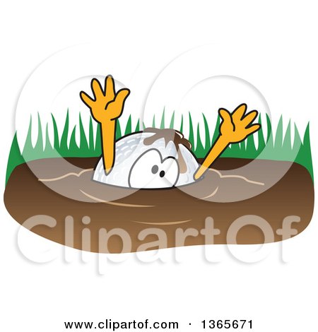 Clipart of a Golf Ball Sports Mascot Character Drowning in Mud - Royalty Free Vector Illustration by Mascot Junction