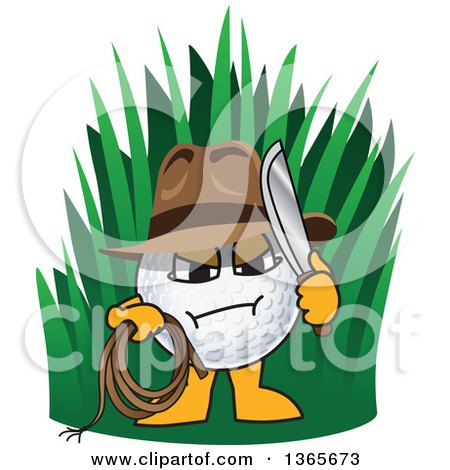 Clipart of an out of Bounds Golf Ball Sports Mascot Character Explorer - Royalty Free Vector Illustration by Mascot Junction