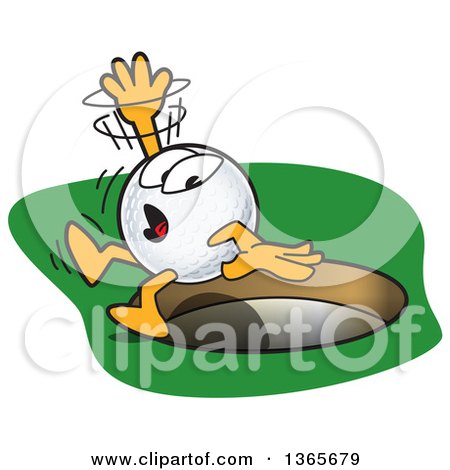 Clipart of a Golf Ball Sports Mascot Character Falling into a Hole - Royalty Free Vector Illustration by Mascot Junction