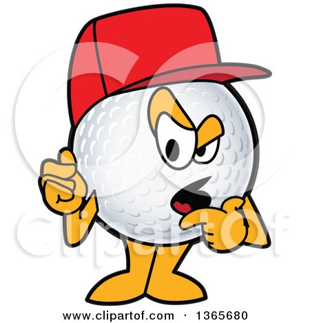 Clipart of a Golf Ball Sports Mascot Character Wearing a Red Hat and Questioning - Royalty Free Vector Illustration by Mascot Junction